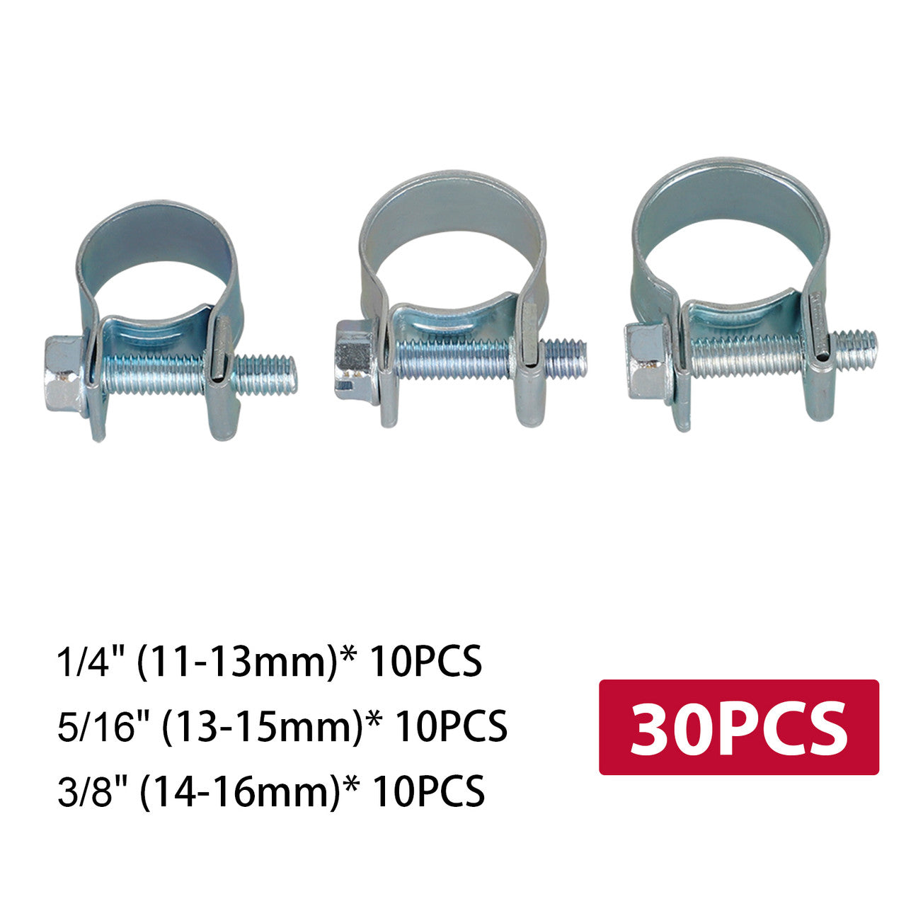1/4" 5/16" 3/8" Fuel Injection Gas Line Hose Clamps Clip Pipe Clamp, 30 Pcs
