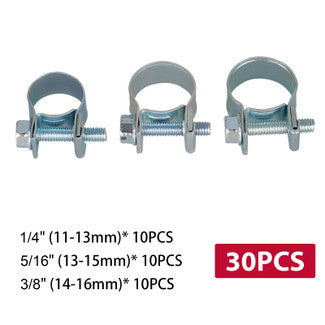 1/4" 5/16" 3/8" Fuel Injection Gas Line Hose Clamps Clip Pipe Clamp, 30 Pcs