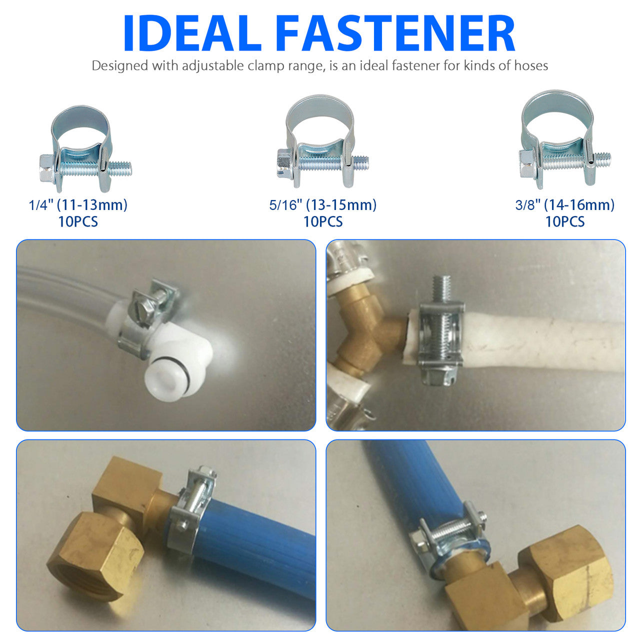 1/4" 5/16" 3/8" Fuel Injection Gas Line Hose Clamps Clip Pipe Clamp, 30 Pcs