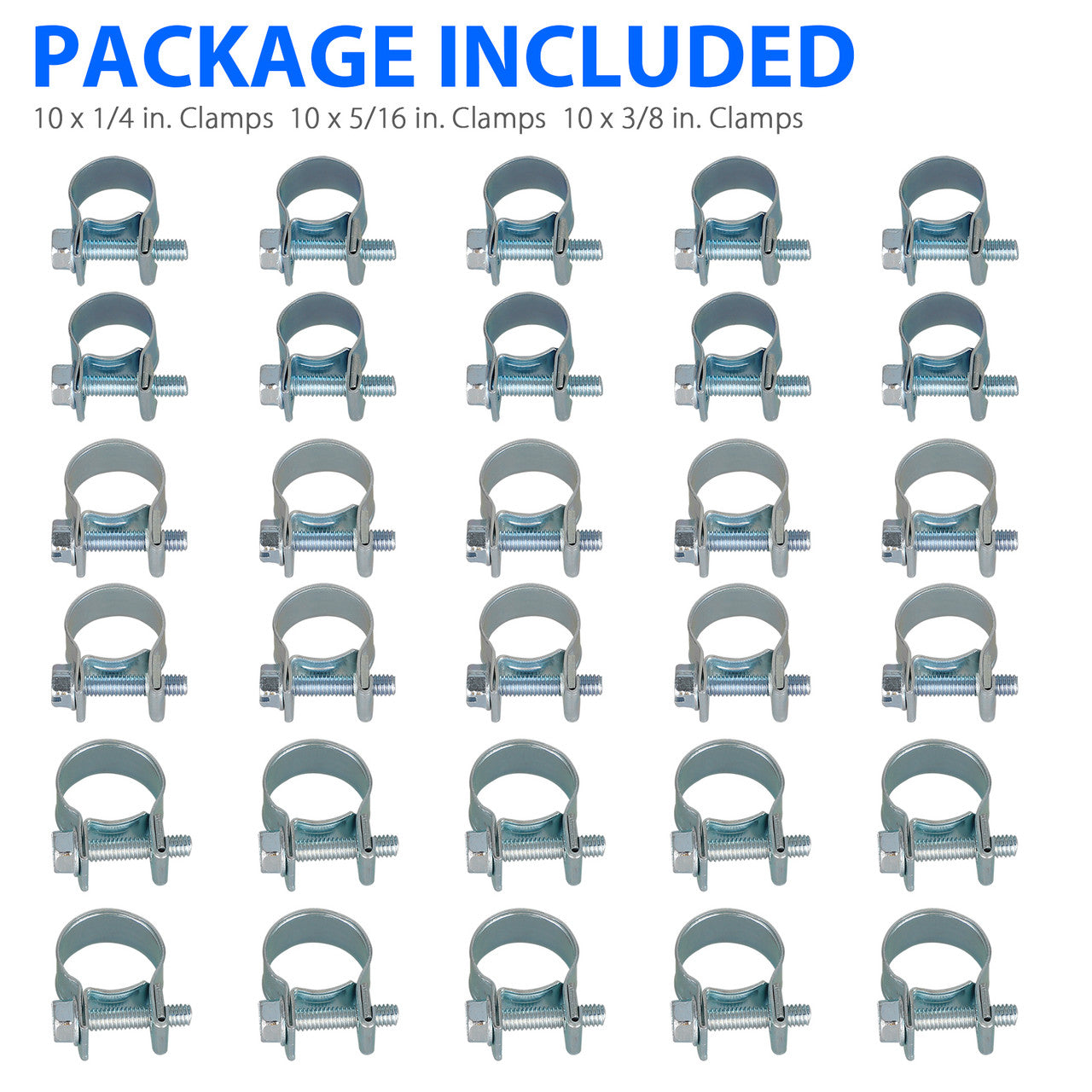 1/4" 5/16" 3/8" Fuel Injection Gas Line Hose Clamps Clip Pipe Clamp, 30 Pcs