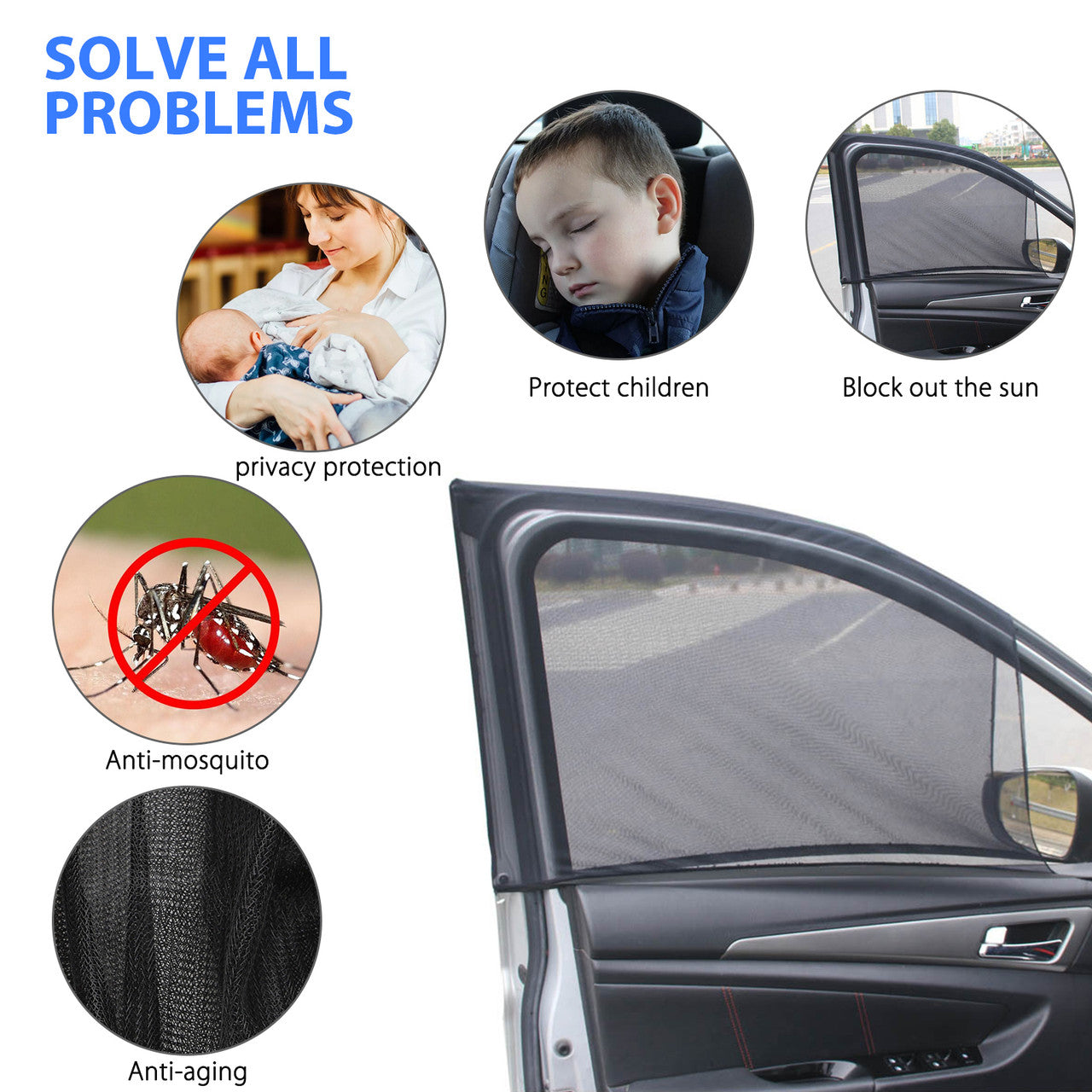 Car Sun Shade Vehicle Side Window for Baby Women Kid Pet Breathable Mesh Sun Shield in The Seat from UV Rays Fits Most SUVs and Cars(Side Window Shade 39.4x19.7&44.5x20.5''), 4pcs