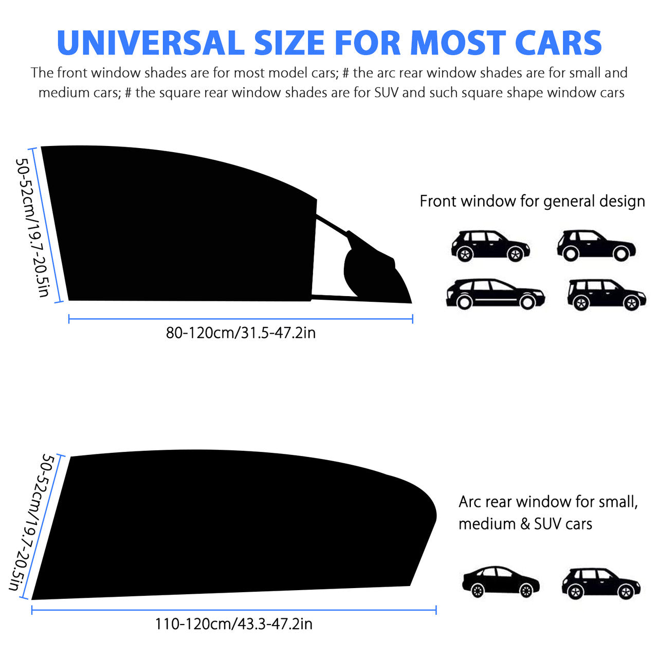 Car Sun Shade Vehicle Side Window for Baby Women Kid Pet Breathable Mesh Sun Shield in The Seat from UV Rays Fits Most SUVs and Cars(Side Window Shade 39.4x19.7&44.5x20.5''), 4pcs