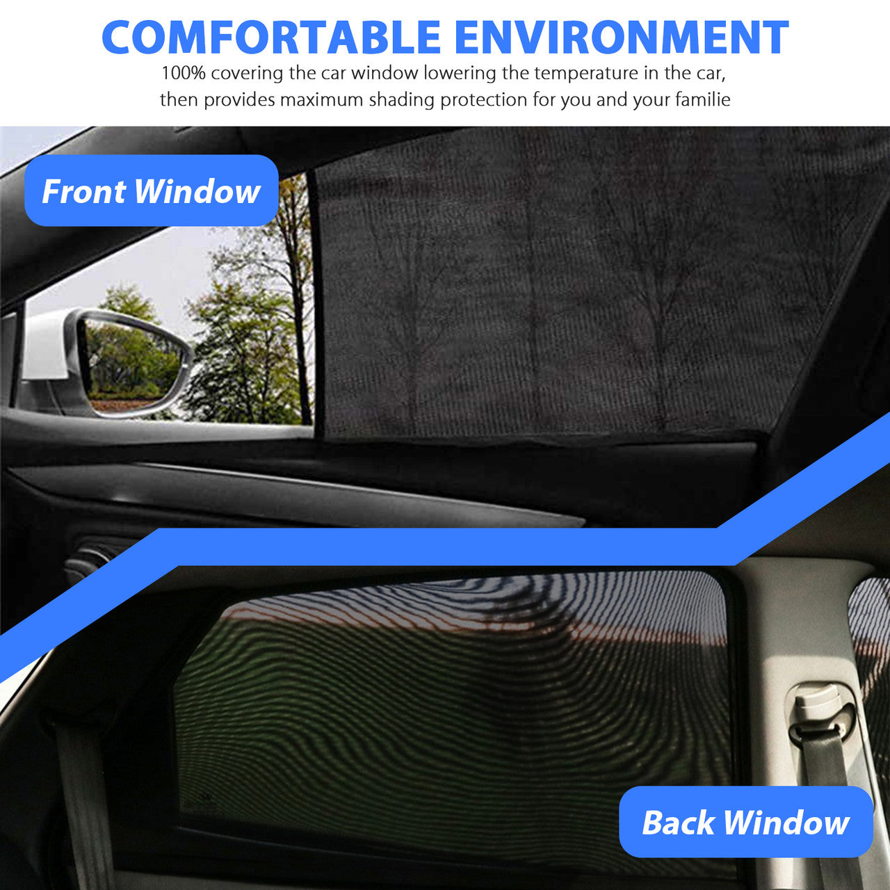 Car Sun Shade Vehicle Side Window for Baby Women Kid Pet Breathable Mesh Sun Shield in The Seat from UV Rays Fits Most SUVs and Cars(Side Window Shade 39.4x19.7&44.5x20.5''), 4pcs