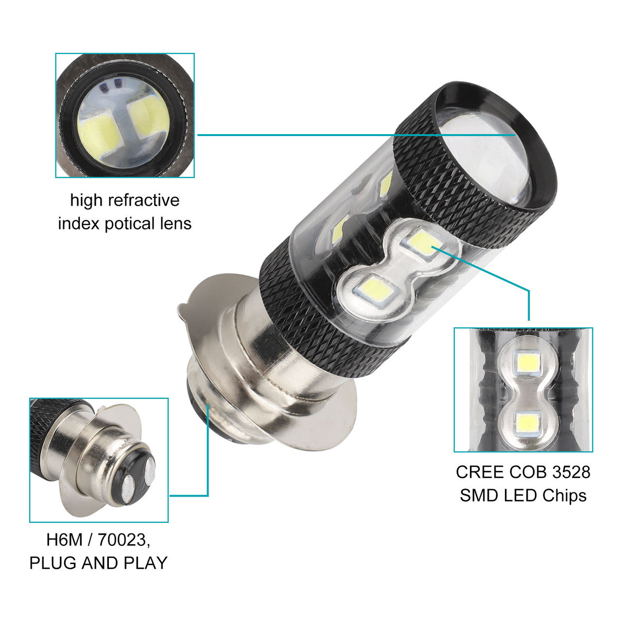 LED Headlight Bulb for Yamaha, 2 Pcs 6000K Super White H6M 70023 LED Bulbs Replacement for Headlight Daytime Running Light - Compatible with Yamaha Banshee Blaster Bruin Raptor Rhino