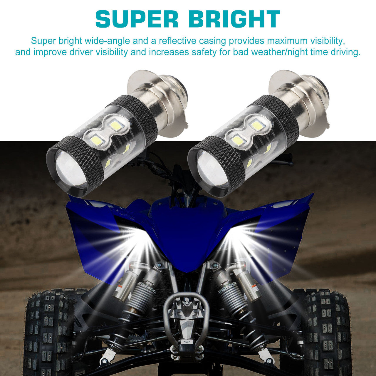 LED Headlight Bulb for Yamaha, 2 Pcs 6000K Super White H6M 70023 LED Bulbs Replacement for Headlight Daytime Running Light - Compatible with Yamaha Banshee Blaster Bruin Raptor Rhino