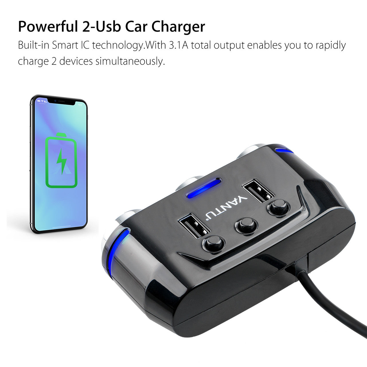 12V 3 Way Car Cigarette Lighter Socket Splitter Dual USB Charger Power Adapter