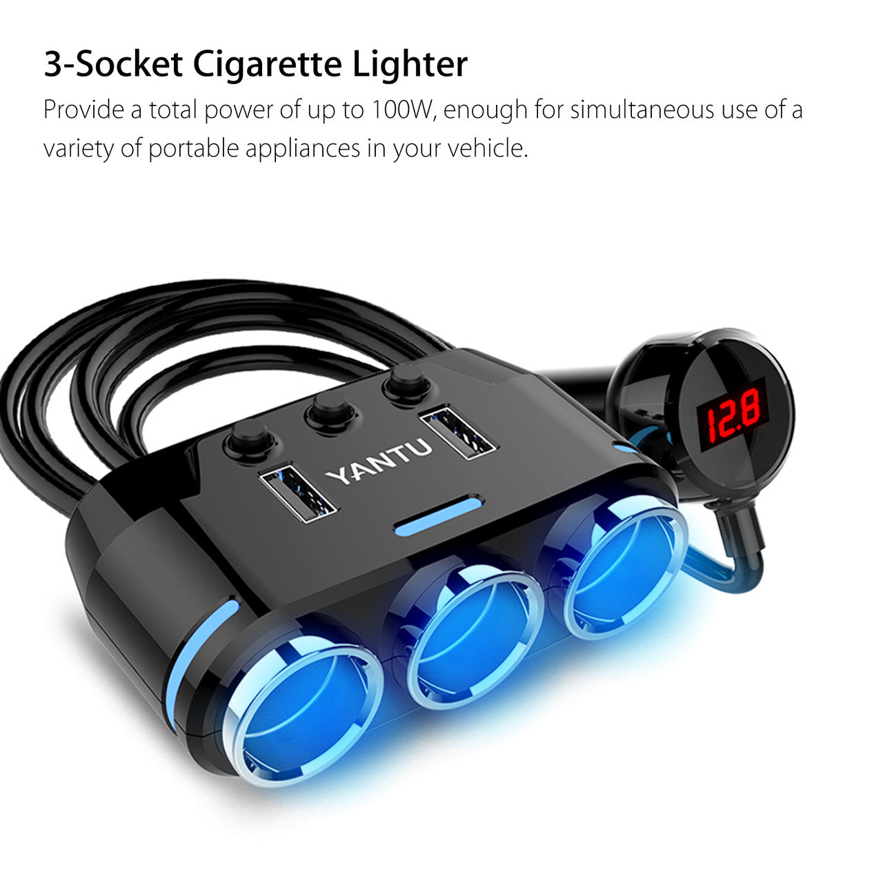 12V 3 Way Car Cigarette Lighter Socket Splitter Dual USB Charger Power Adapter