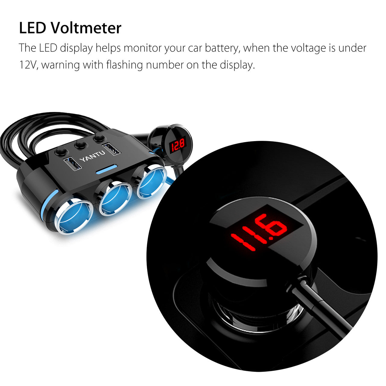 12V 3 Way Car Cigarette Lighter Socket Splitter Dual USB Charger Power Adapter
