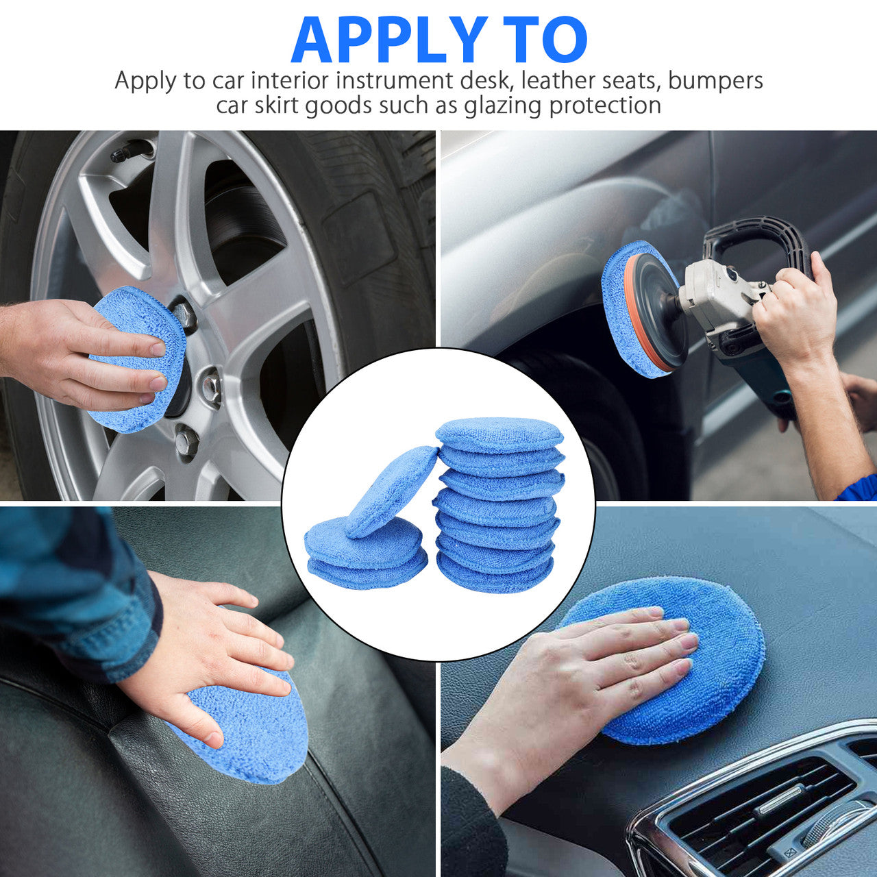 10Pcs 5" Car Wax Foam Sponge Applicator, Microfiber Applicator Cleaning Pads Car Detailing Tool for Waxing, Car Wash Cleaning Supplies for Car Interior Desk, Leather Seats, Bumpers