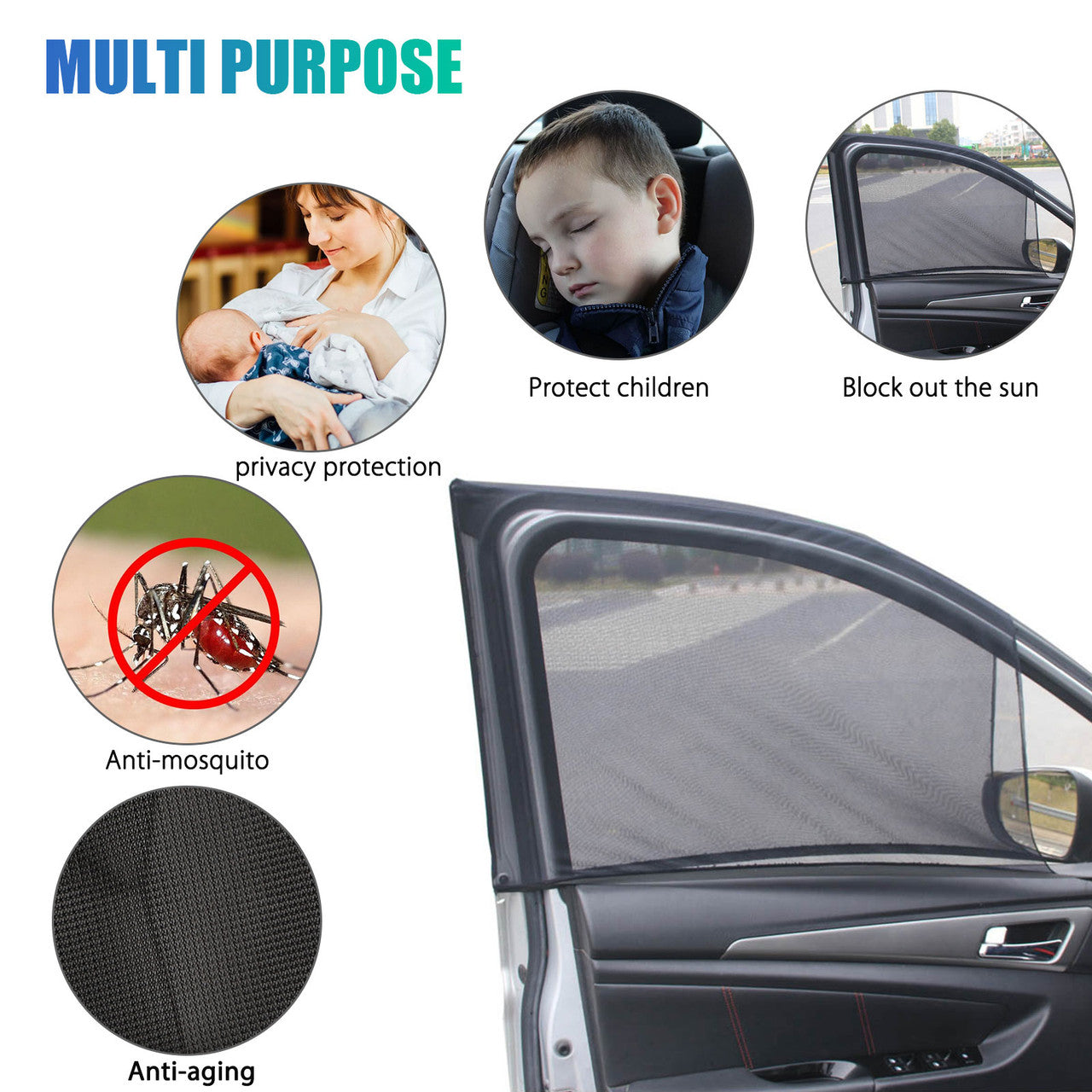 4Pcs Car Side Window Sunshade, Magnetic Car Side Window Sunshade for Baby Kid Sun Protection, Breathable Sun Shade Mesh Backseat Fits for Most Cars SUVs, Anti-mosquito, Privacy Protection, 80x50cm