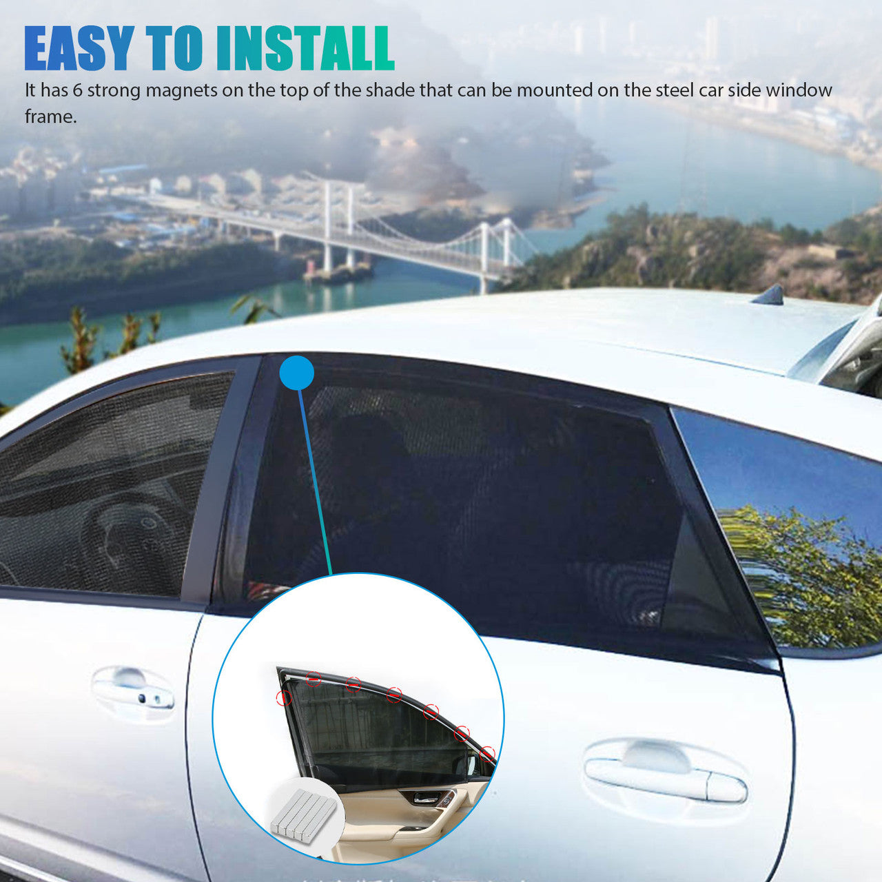4Pcs Car Side Window Sunshade, Magnetic Car Side Window Sunshade for Baby Kid Sun Protection, Breathable Sun Shade Mesh Backseat Fits for Most Cars SUVs, Anti-mosquito, Privacy Protection, 80x50cm