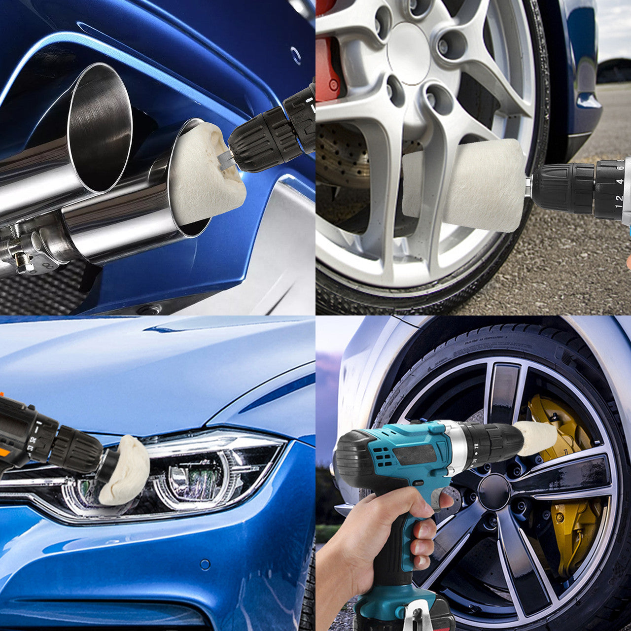White Cotton Buffing Polishing Mop Wheel Pads Set Kit for Car Auto Vehicle, 5PC