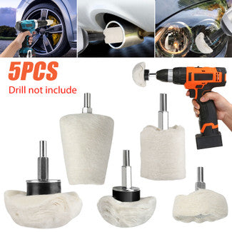 White Cotton Buffing Polishing Mop Wheel Pads Set Kit for Car Auto Vehicle, 5PC