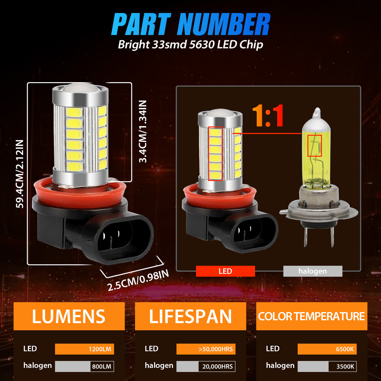 LED High/Low Beam Headlight Bulb Kit, Xenon White, 4pcs