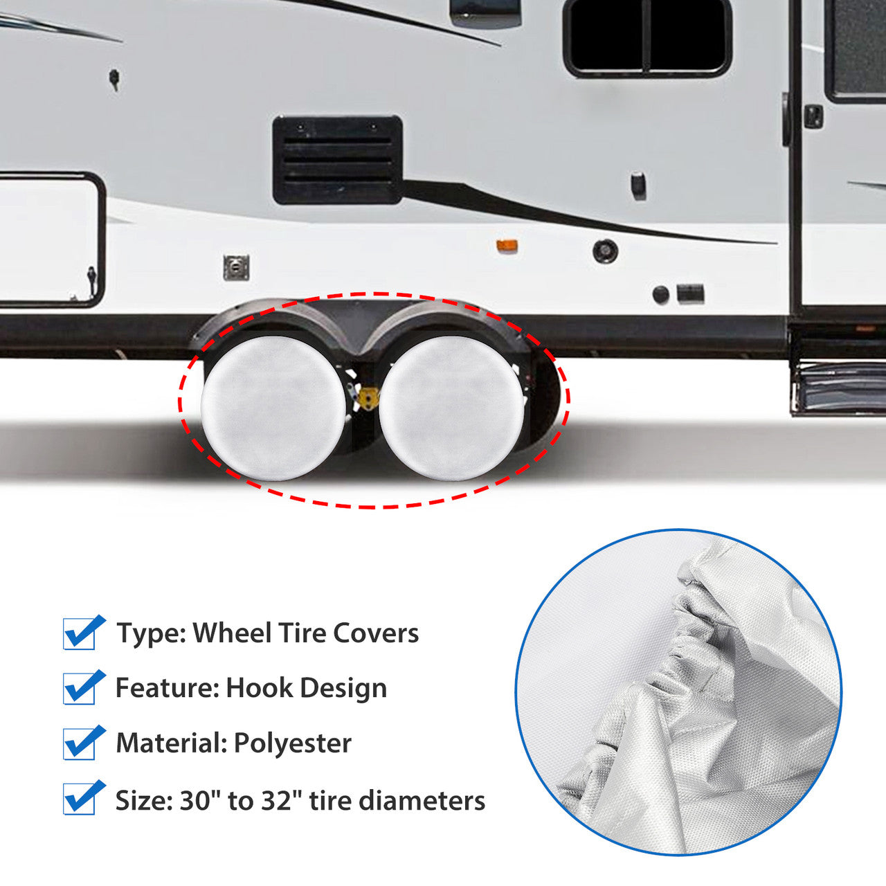Waterproof Tire Covers for Car, Automotive Vehicle with Hook L, Silver, 4PCS