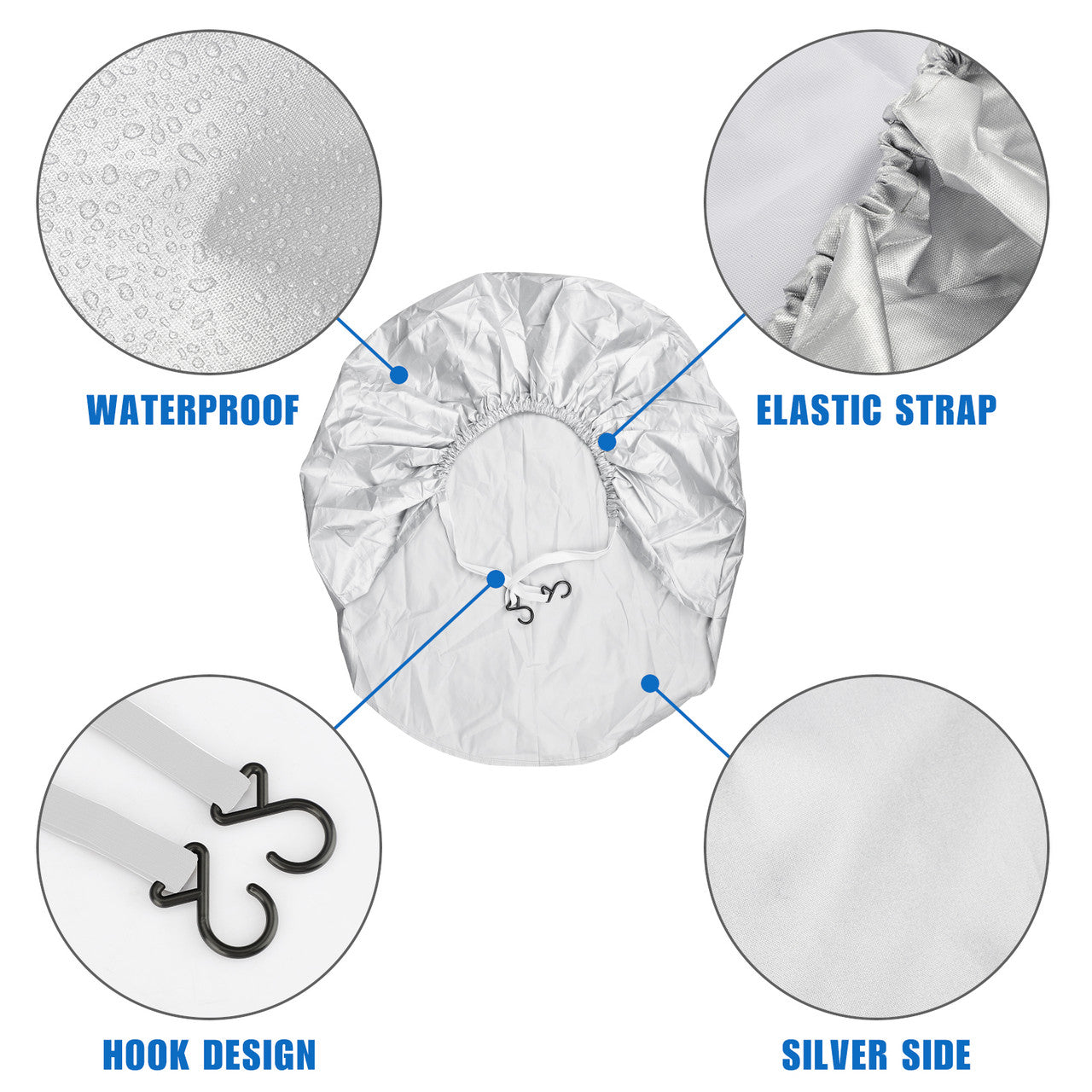 Waterproof Tire Covers for Car, Automotive Vehicle with Hook L, Silver, 4PCS