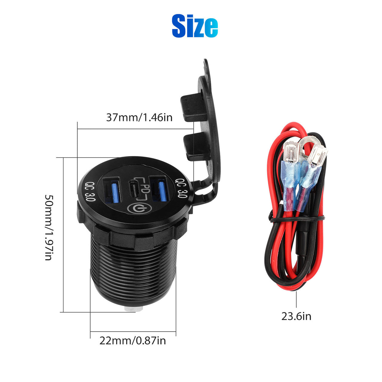 QC3.0 PD Fast Car Charger Socket with Dual USB Ports and a Metal Body