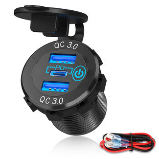 QC3.0 PD Fast Car Charger Socket with Dual USB Ports and a Metal Body