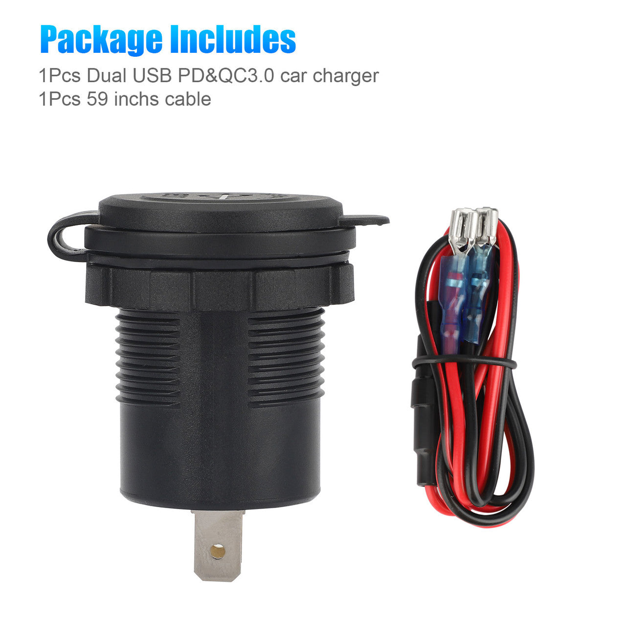 USB C Car Charger Socket with Switch, Blue