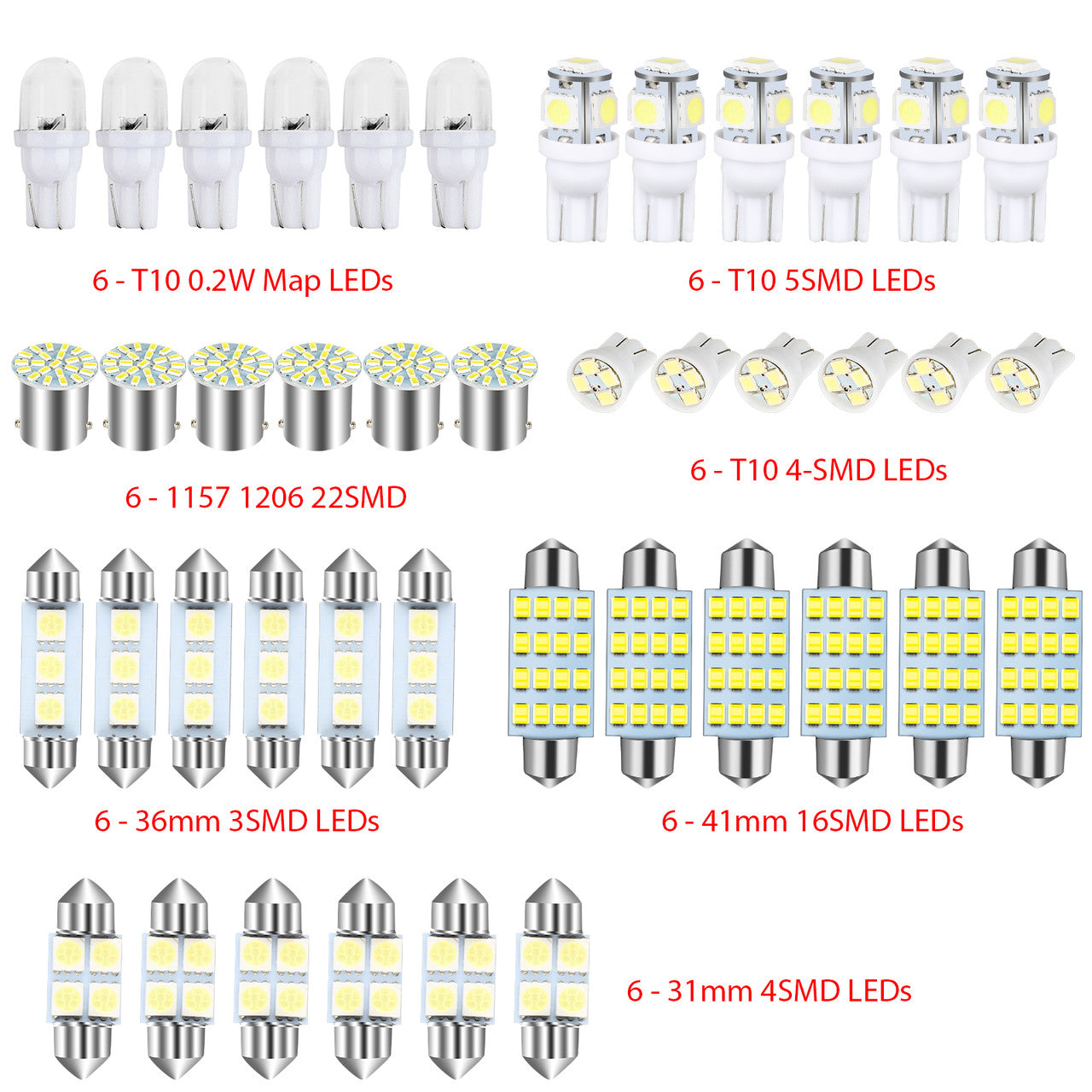 Auto Car Interior LED Light Dome License Plate Mixed Lamp Set Kit, 42Pcs