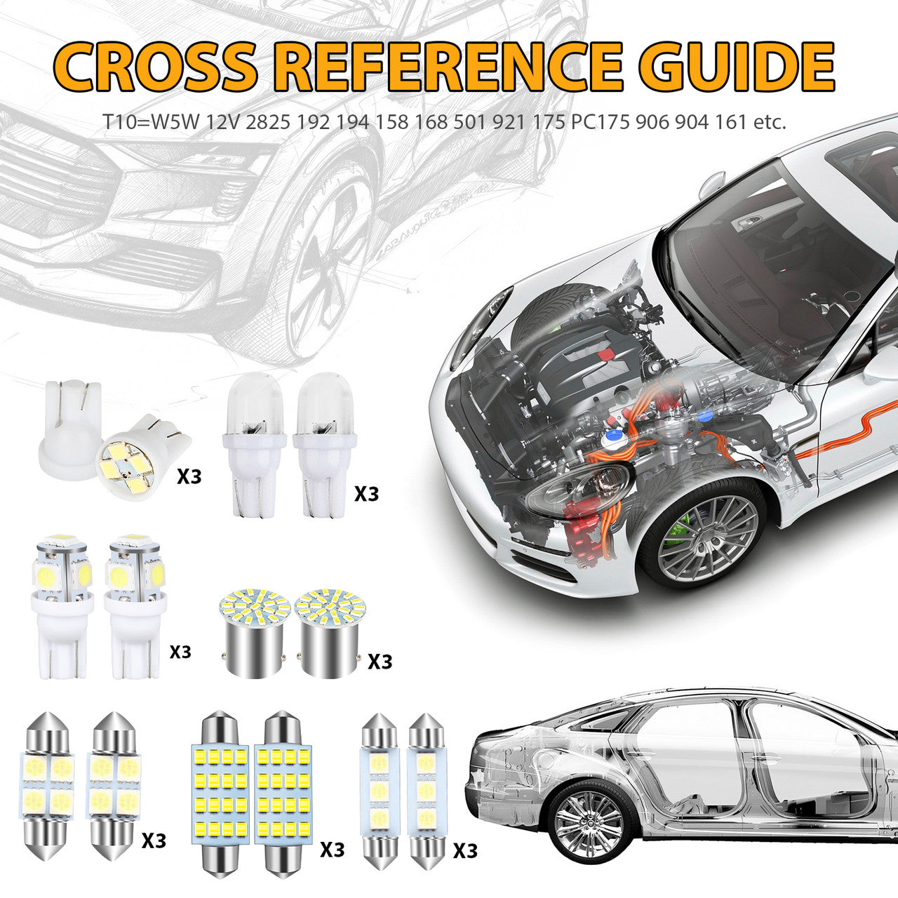 Auto Car Interior LED Light Dome License Plate Mixed Lamp Set Kit, 42Pcs