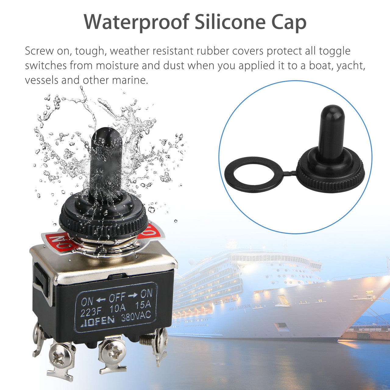 Waterproof DPDT Momentary Switch Toggle Rocker Heavy Duty with Boot for 15A 380V 6 Pole ON/OFF/ON Latching,Black, 2-pack