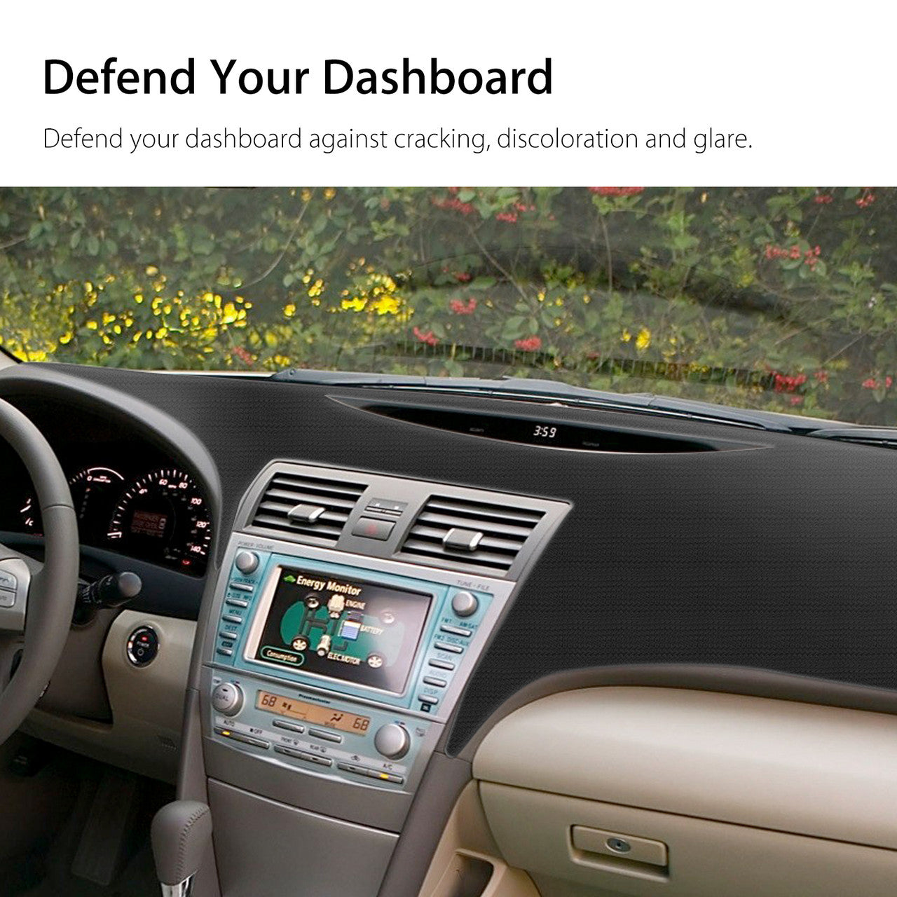 Black Carpet Dashboard Cover, Fit For 2007-2011 Toyota Camry, Custom Fit Dash Cover, Easy Installation