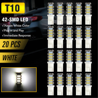 T10 194 LED Light Bulb 42-SMD Super Bright 168 2825 W5W LED Replacement 12V Bulbs For Car Dome Map Door License Plate RV Trailer Backup Reverse Lights, Pure White 6500K, 20Pcs