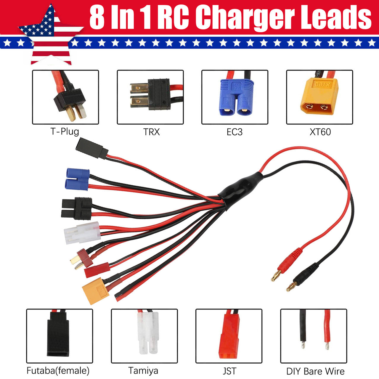 8 in 1 RC Lipo Battery Connector Adapter Charger Convert Cable