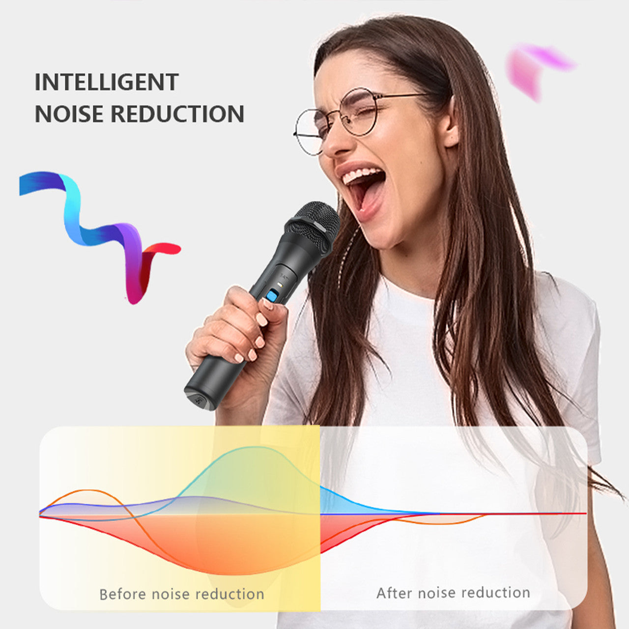 VHF Wireless Microphone Handheld Mic System Karaoke with a 20-50M Tranismission Distance