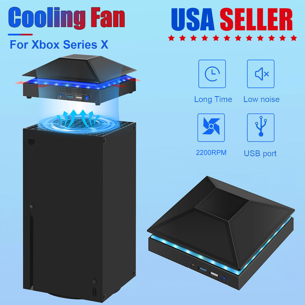 3-Speed Adjustable Cooling Fan, Low Noise and Dustproof with LED Lights, for Xbox Series X