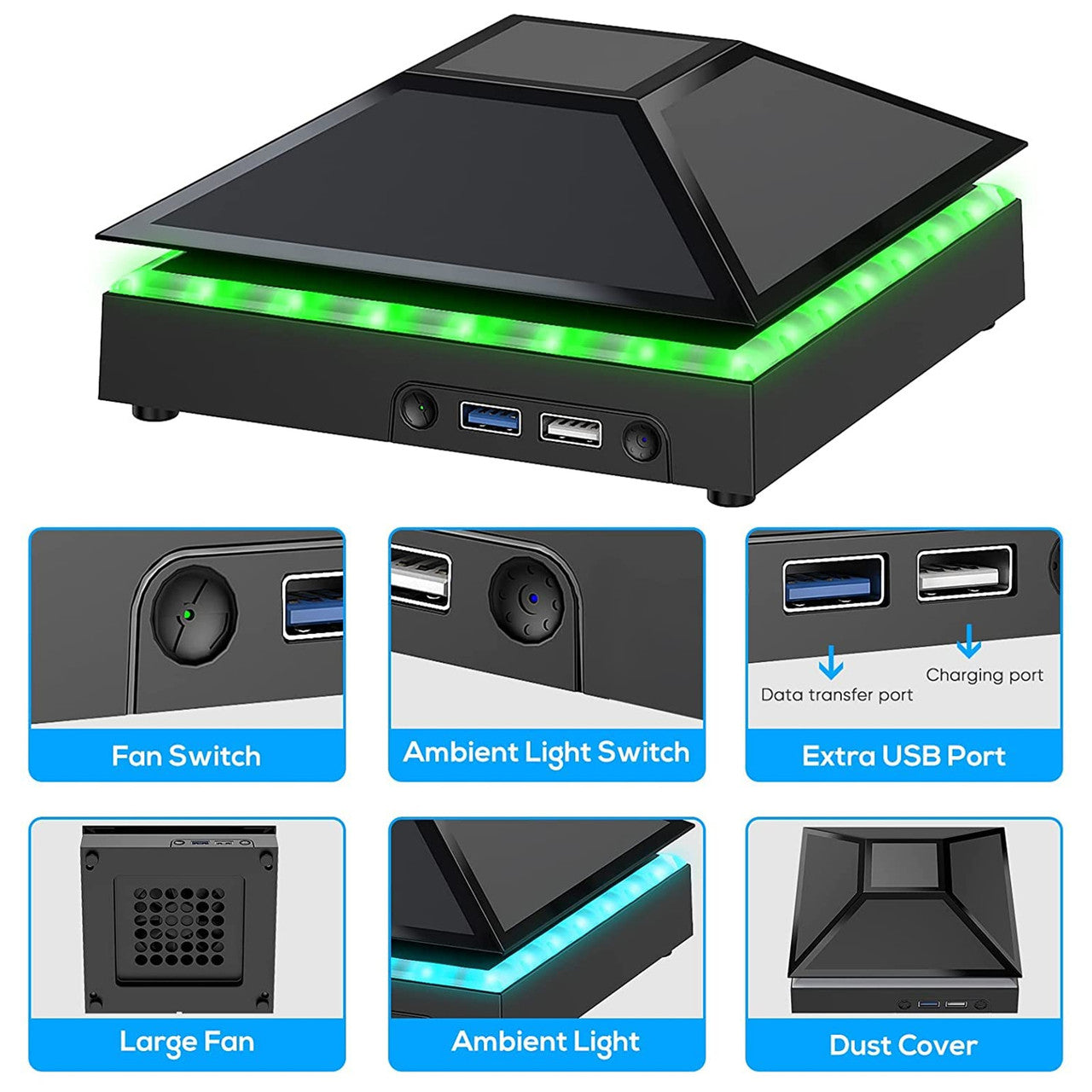 3-Speed Adjustable Cooling Fan, Low Noise and Dustproof with LED Lights, for Xbox Series X