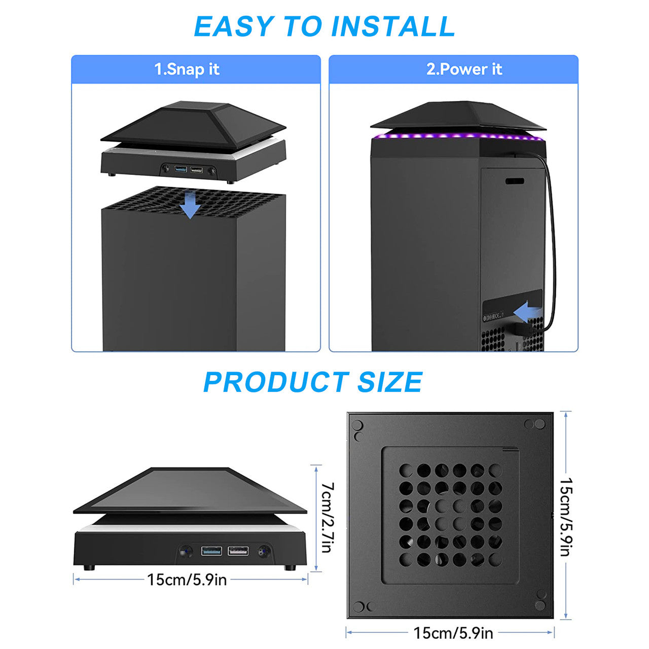 3-Speed Adjustable Cooling Fan, Low Noise and Dustproof with LED Lights, for Xbox Series X