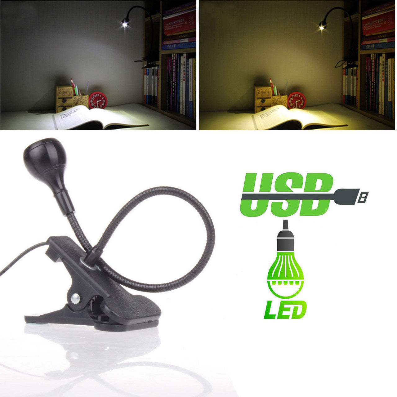 USB Flexible Reading LED Bright Light Book Lamp Clip-on Beside Bed Desk Table