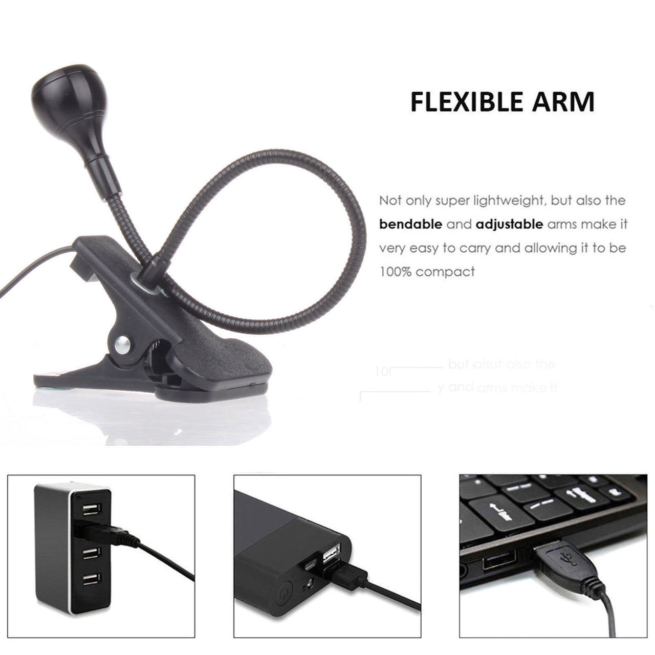 USB Flexible Reading LED Bright Light Book Lamp Clip-on Beside Bed Desk Table