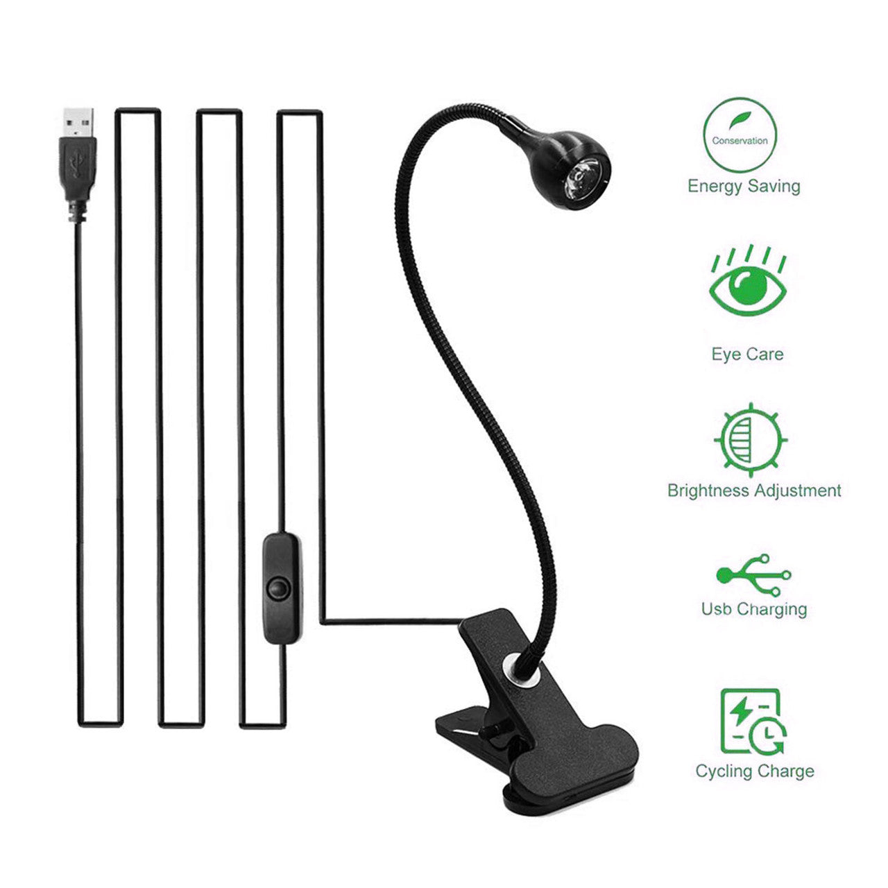 USB Flexible Reading LED Bright Light Book Lamp Clip-on Beside Bed Desk Table