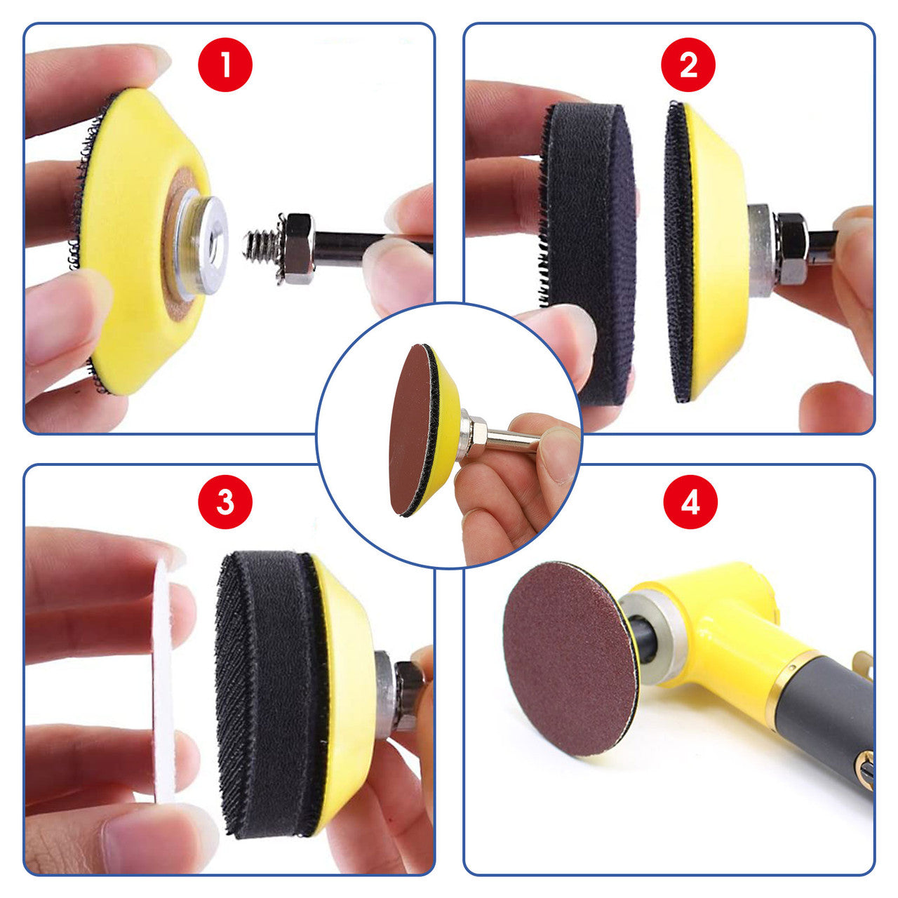 2 Inches Sanding Discs Pad Kit for Drill Sander, Drill Sanding Attachment Sandpapers with 1pc 1/4’’ Shank Backing Pad and 1pc Soft Foam Buffering Pad, 100pcs