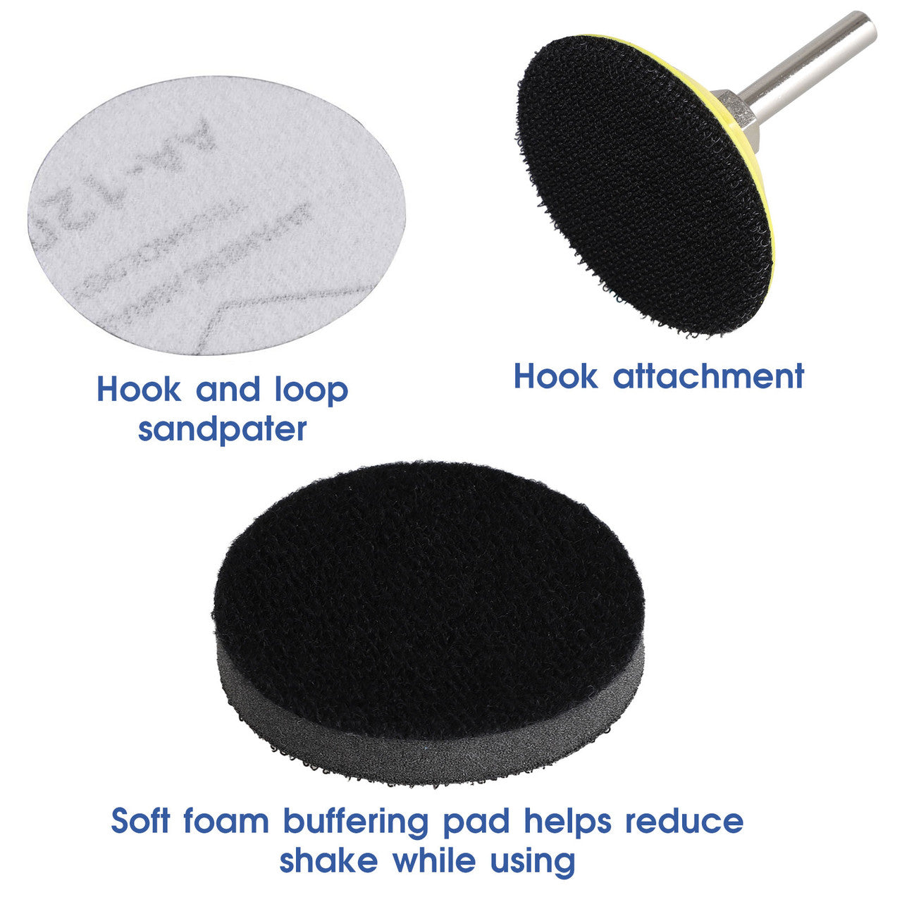 2 Inches Sanding Discs Pad Kit for Drill Sander, Drill Sanding Attachment Sandpapers with 1pc 1/4’’ Shank Backing Pad and 1pc Soft Foam Buffering Pad, 100pcs