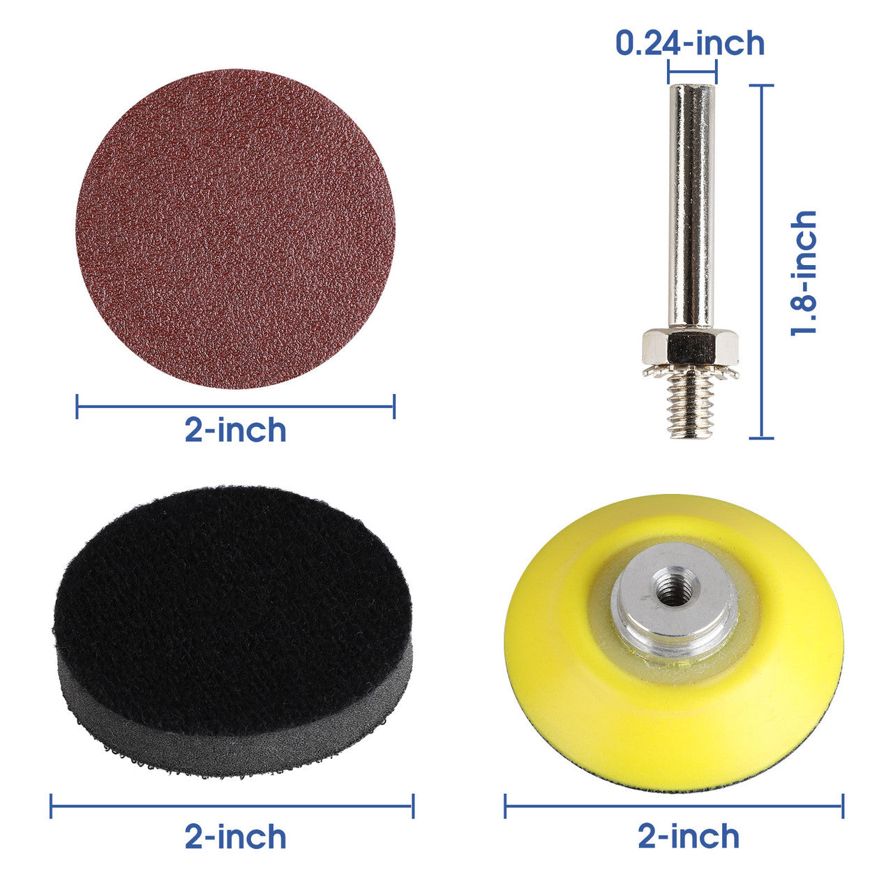 2 Inches Sanding Discs Pad Kit for Drill Sander, Drill Sanding Attachment Sandpapers with 1pc 1/4’’ Shank Backing Pad and 1pc Soft Foam Buffering Pad, 100pcs