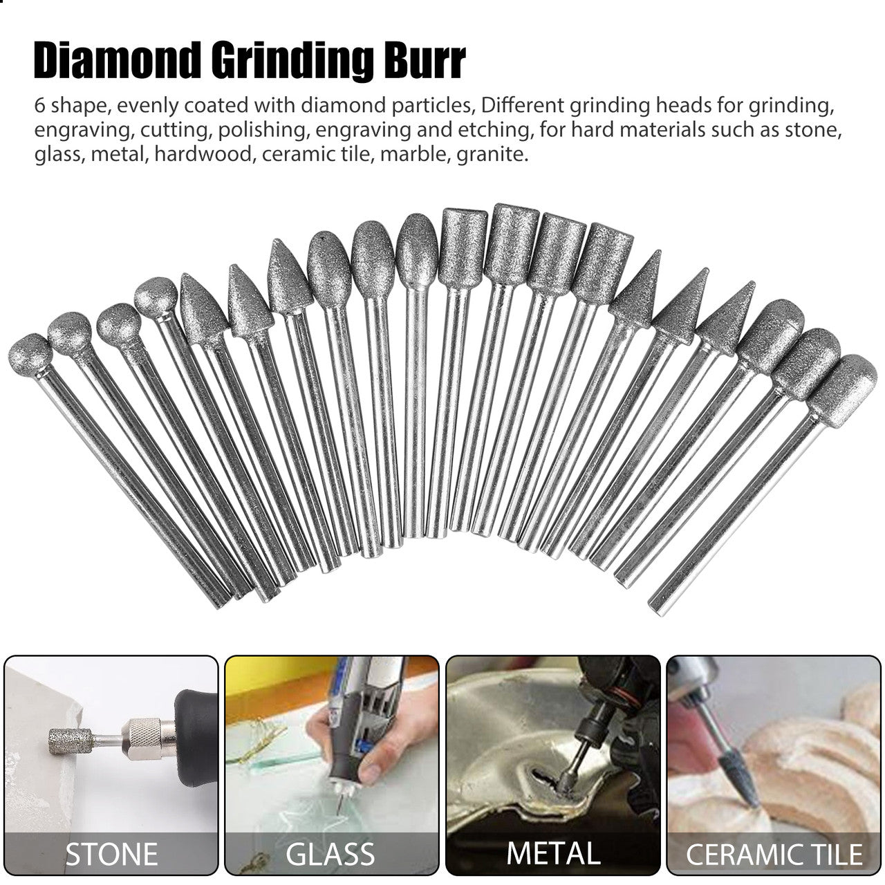 Rotary Grinding Bit Set, 10PCS Diamond Cutting Wheel (22mm) + 20pcs Diamond Grinding Burr Drill Bits Sets + 10PCS Abrasive Mounted Stone Grinding Wheels + 2PCS Mandrel Bits (3mm Mandrel), 42PCS