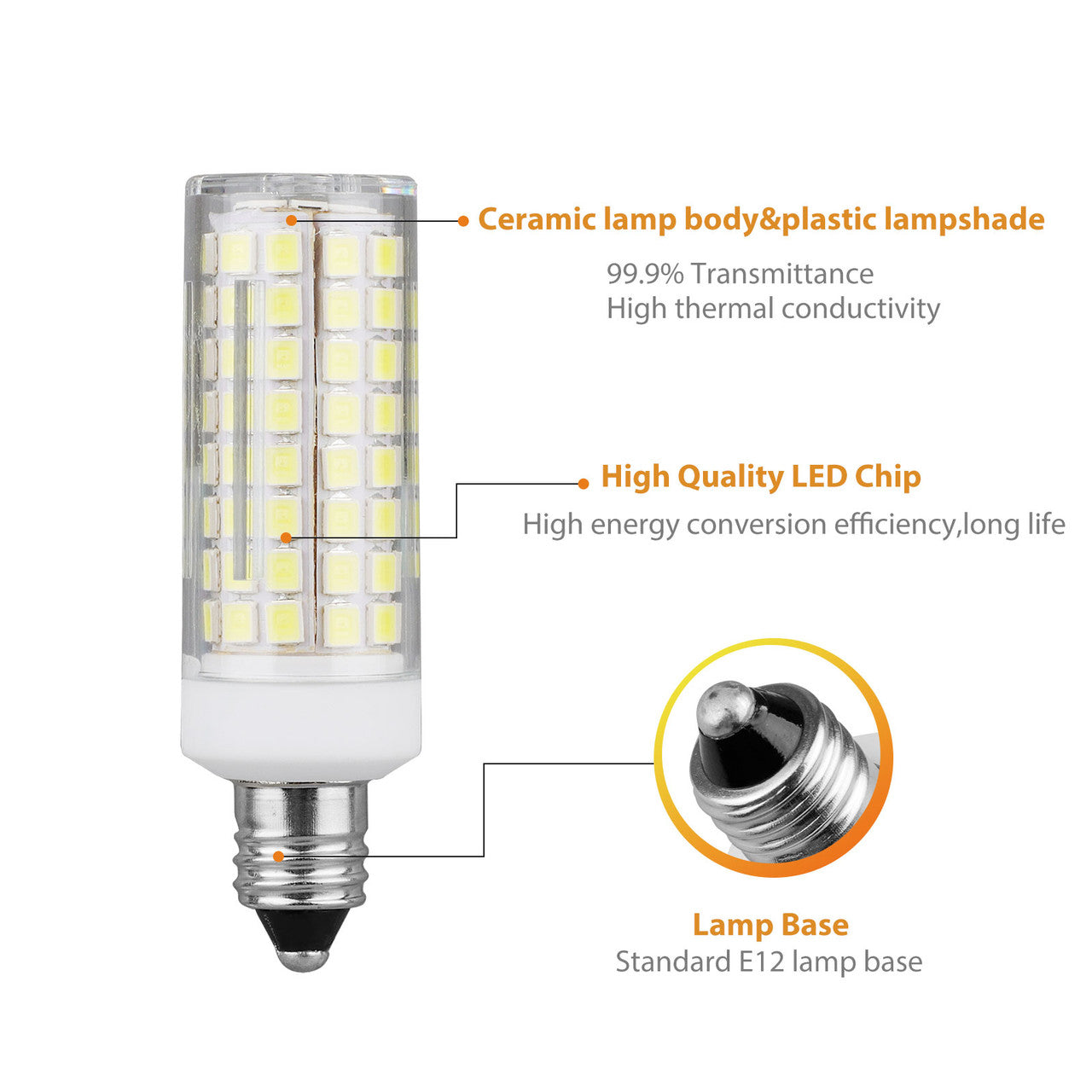 9W E12 C7 102-2835 LED Candelabra Light Ceiling Fans Light Bulb Ceramics Lamp for Home