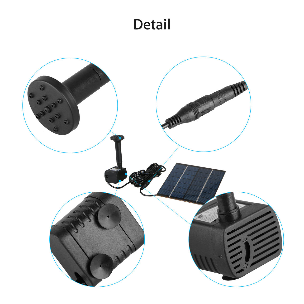 1.2W Solar Fountain Free Standing Floating with 4 Sprinkler Heads for Different Water Flows(9.9FT Cord)