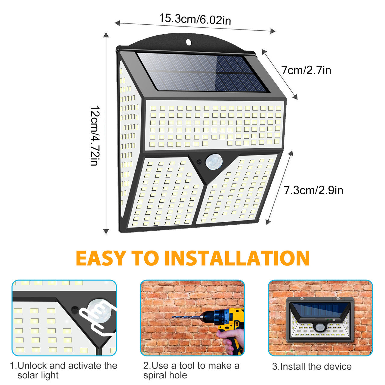 Outdoor Solar Powered Waterproof LED PIR Motion Sensor Wall Lights