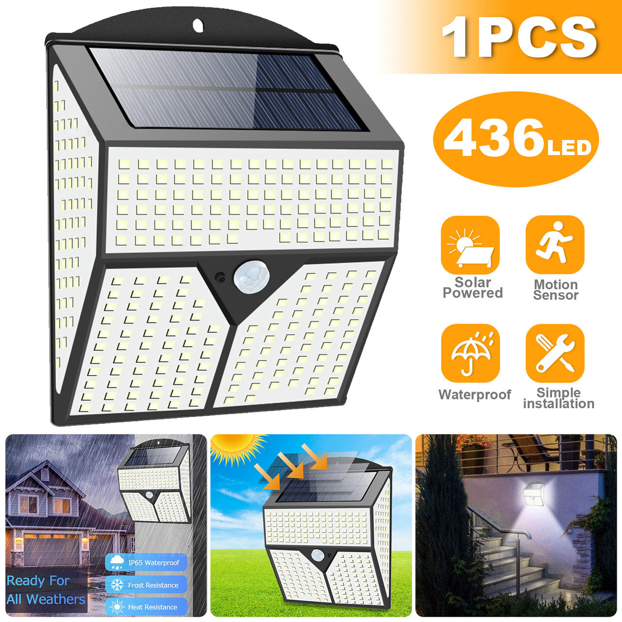 Outdoor Solar Powered Waterproof LED PIR Motion Sensor Wall Lights