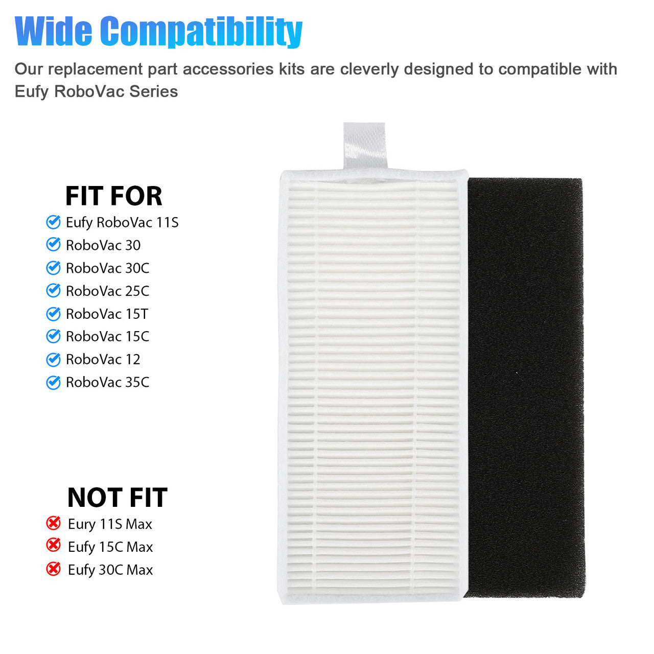 15PCS Replacement Parts Accessories Kit fit for Eufy RoboVac 11S/ 30/ 30C/ 15C/ 12/ 35C Robotic Vacuums Filters Vacuum Cleaner, Including Side/ Rolling/ Clean Brushes, Screw Driver