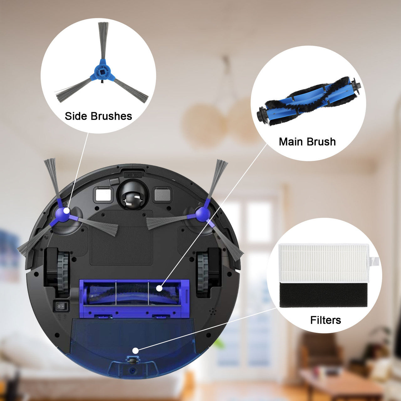 15PCS Replacement Parts Accessories Kit fit for Eufy RoboVac 11S/ 30/ 30C/ 15C/ 12/ 35C Robotic Vacuums Filters Vacuum Cleaner, Including Side/ Rolling/ Clean Brushes, Screw Driver