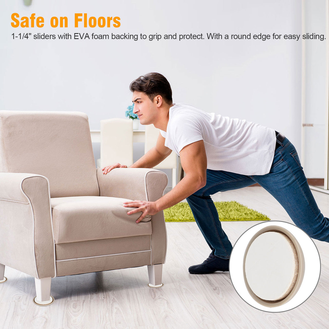 Round Furniture Sliders Self Stick for Carpet Surfaces, 16pcs