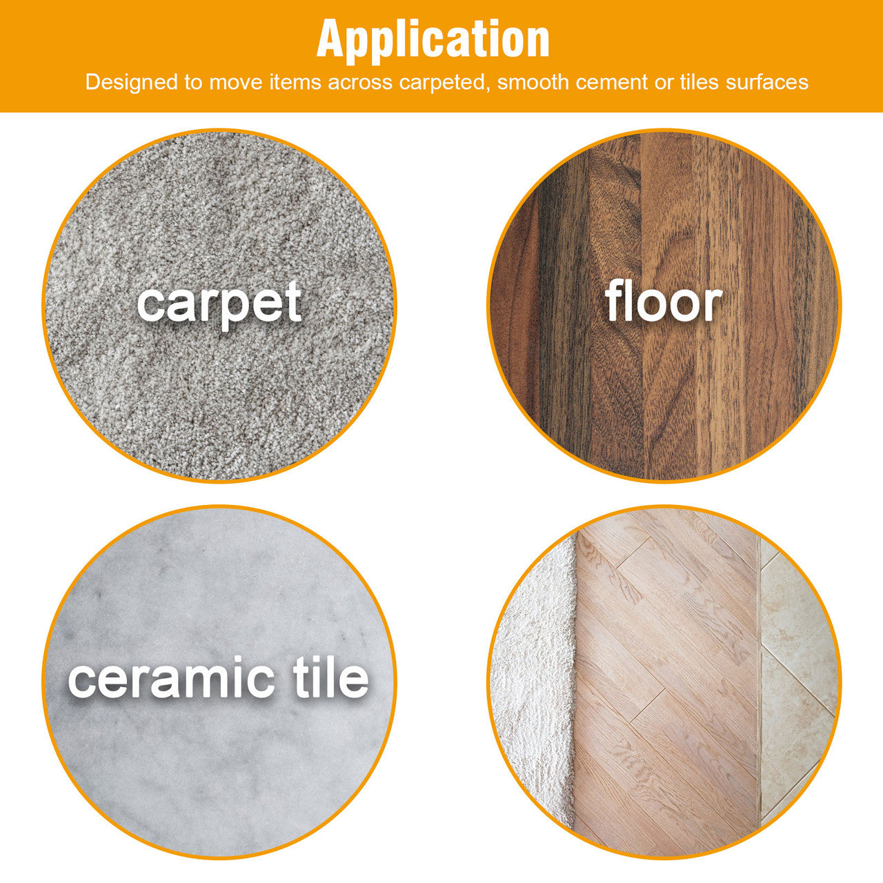 Round Furniture Sliders Self Stick for Carpet Surfaces, 16pcs