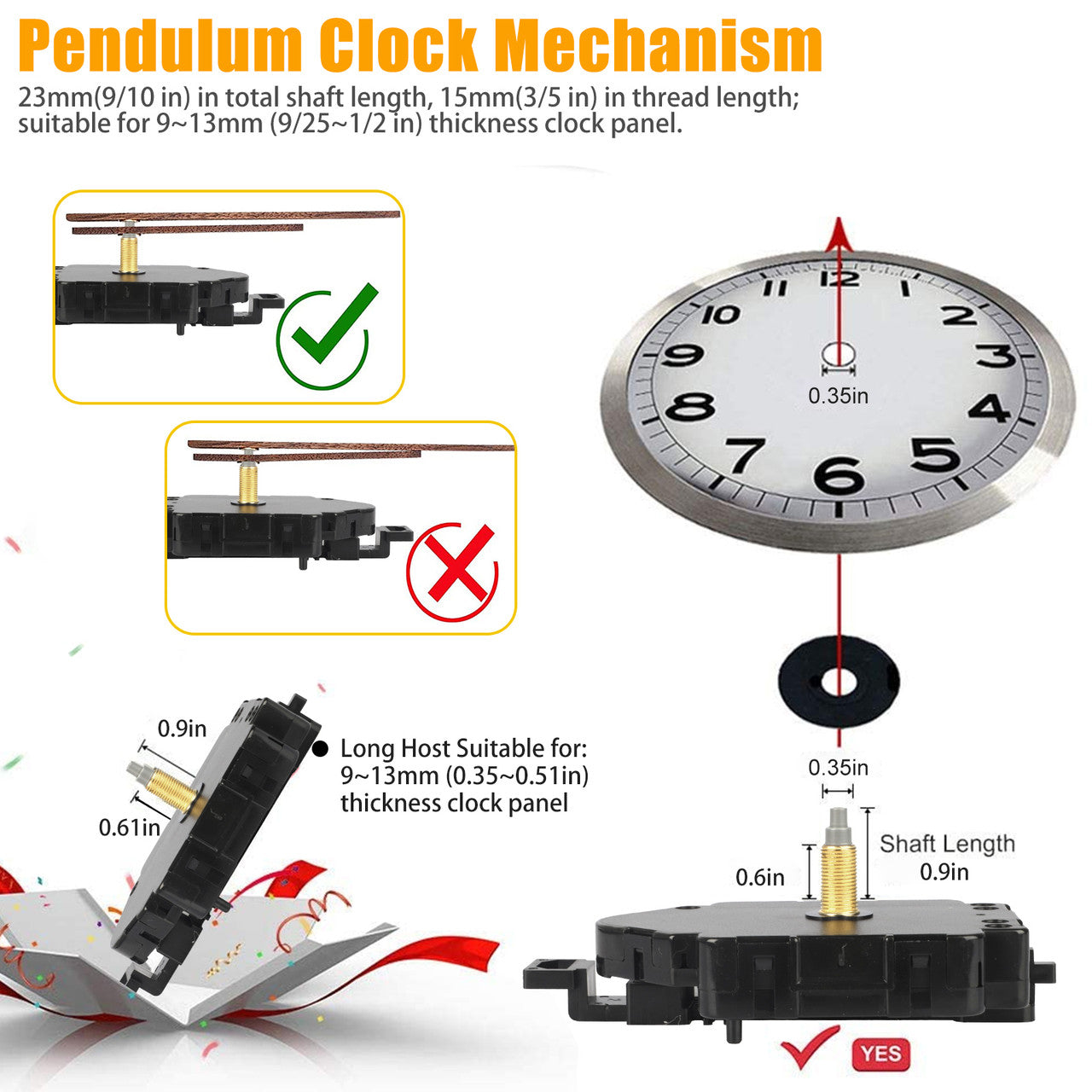 Replacement Repair Quartz Pendulum Clock Movement Set with 2 Pairs Hands