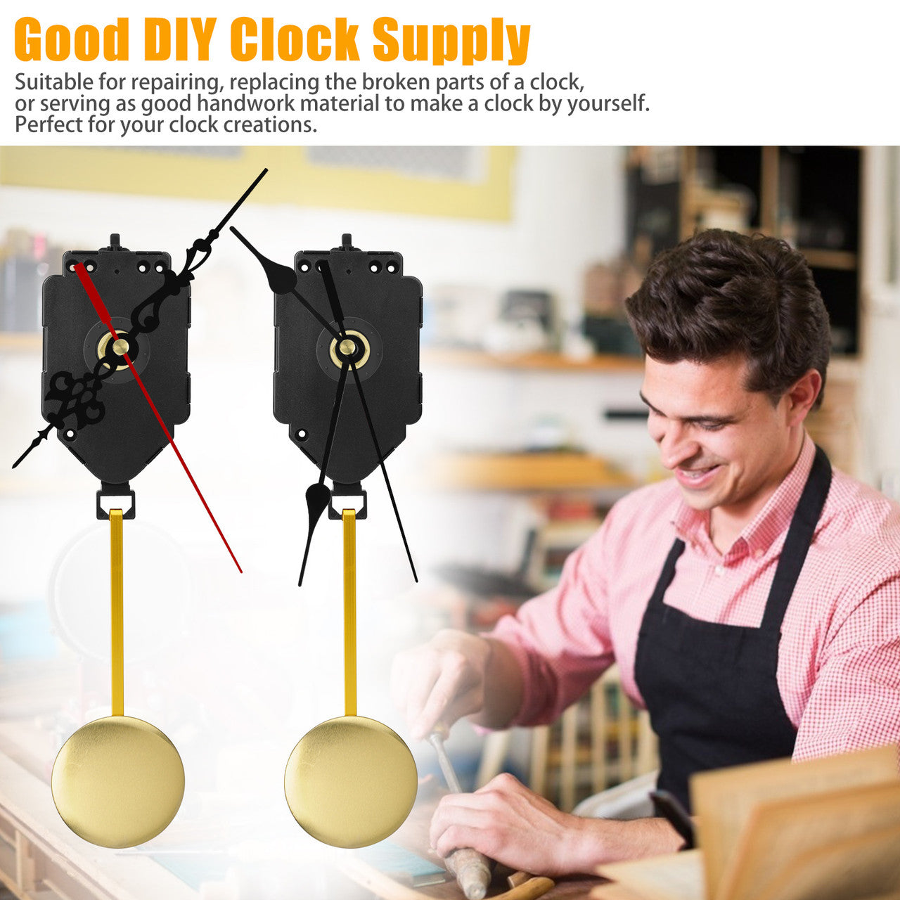 Replacement Repair Quartz Pendulum Clock Movement Set with 2 Pairs Hands